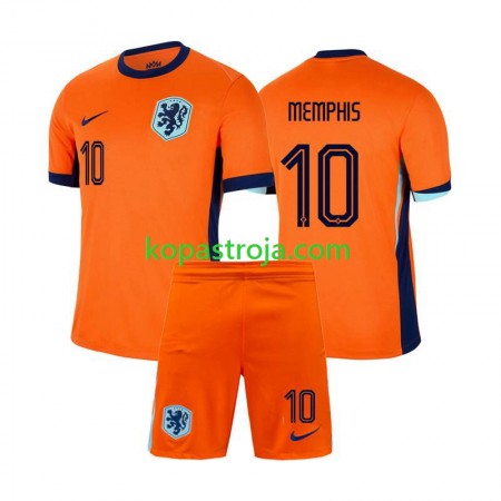 Billiga Fotbollströjor Nederländerna Memphis Depay 10 Barn Hemma tröja EM 2024 Kortärmad